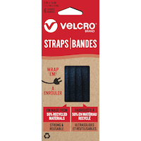 Velcro Adjustable Reusable Eco Pre-Cut Straps, Black, 5 x 0.3-in, 6-pk Front_Flat
