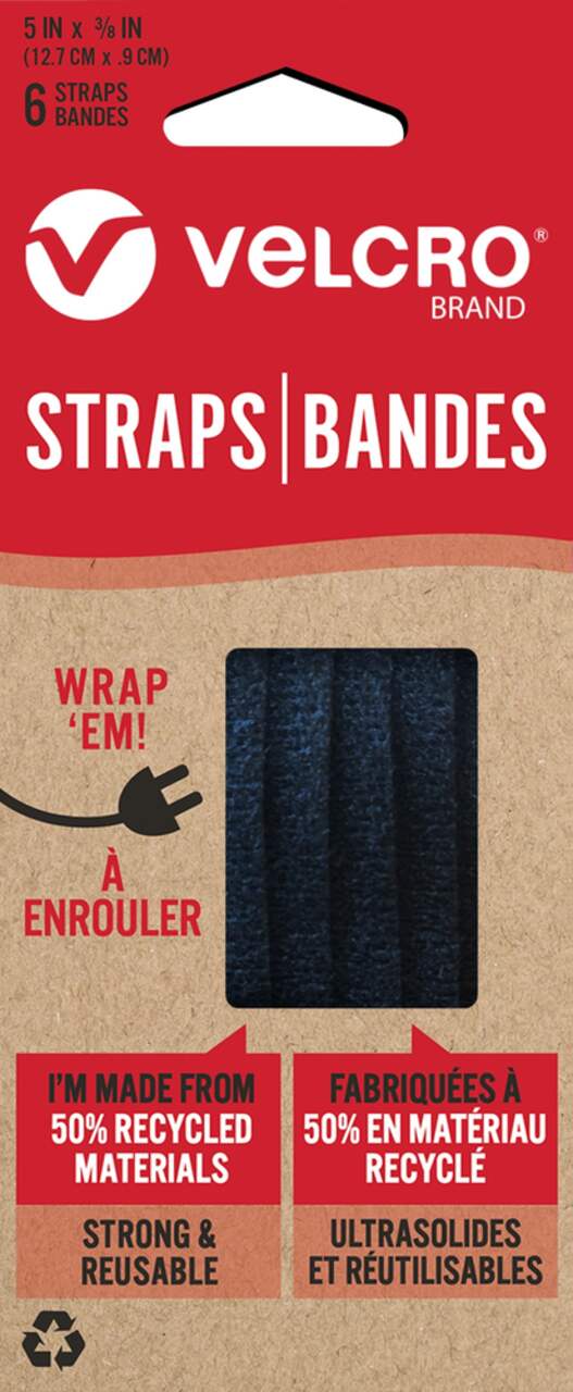 Velcro Adjustable Reusable Eco Pre-Cut Straps, Black, 5 x 0.3-in