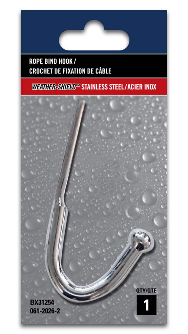 Buildex Rope Bind Hook, For All Weather, Stainless Steel, 3-3/8-in