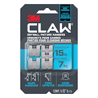3M Claw DrywAll Picture Hanger, 15-lb Capacity, 5 Hangers per Pack