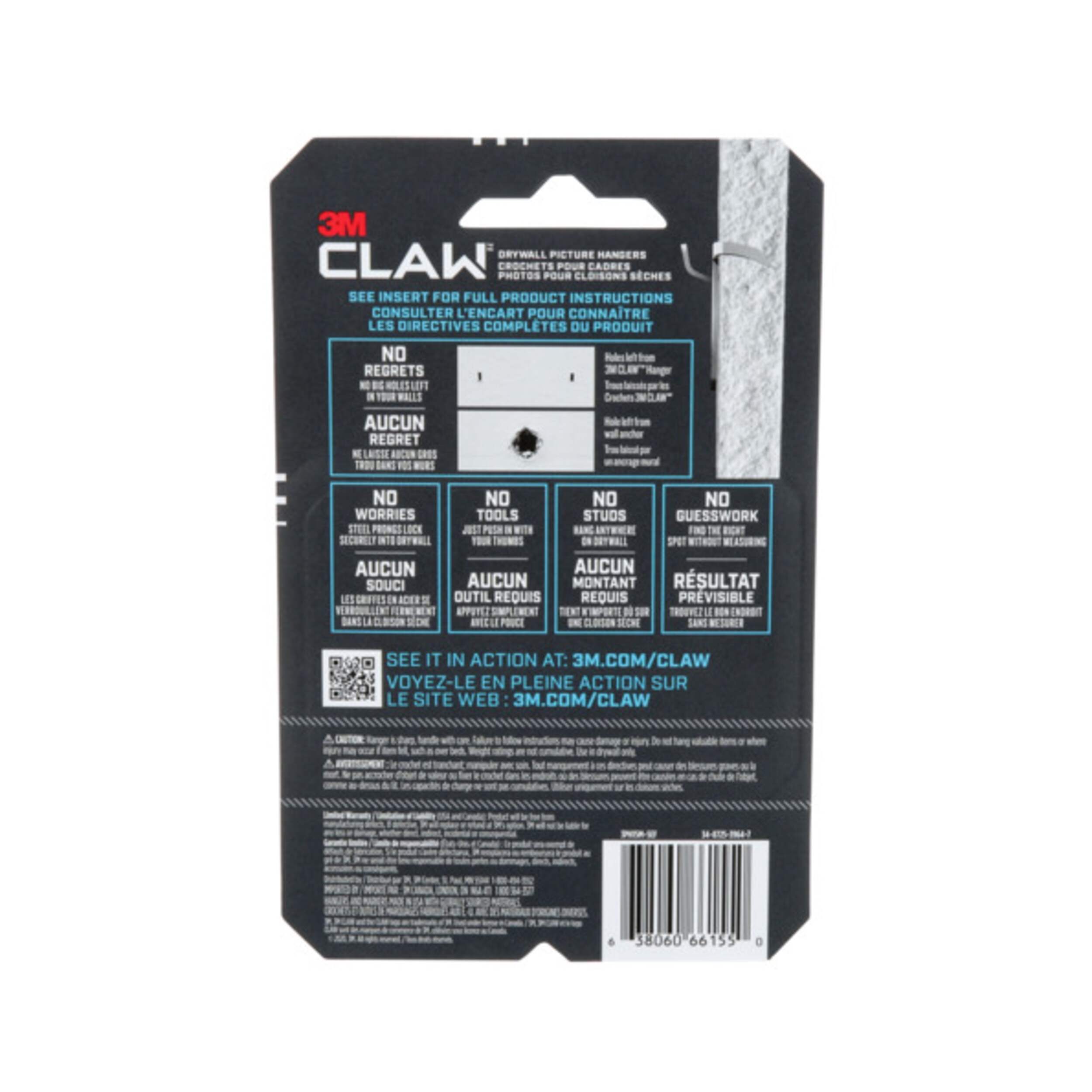 3M Claw DrywAll Picture Hanger, 15lb Capacity, 5 Hangers per Pack