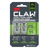 Crochet pour cadre 3M Claw, pour cloisons sèches, capacité de 25 lb, paq. 4 Front_Flat