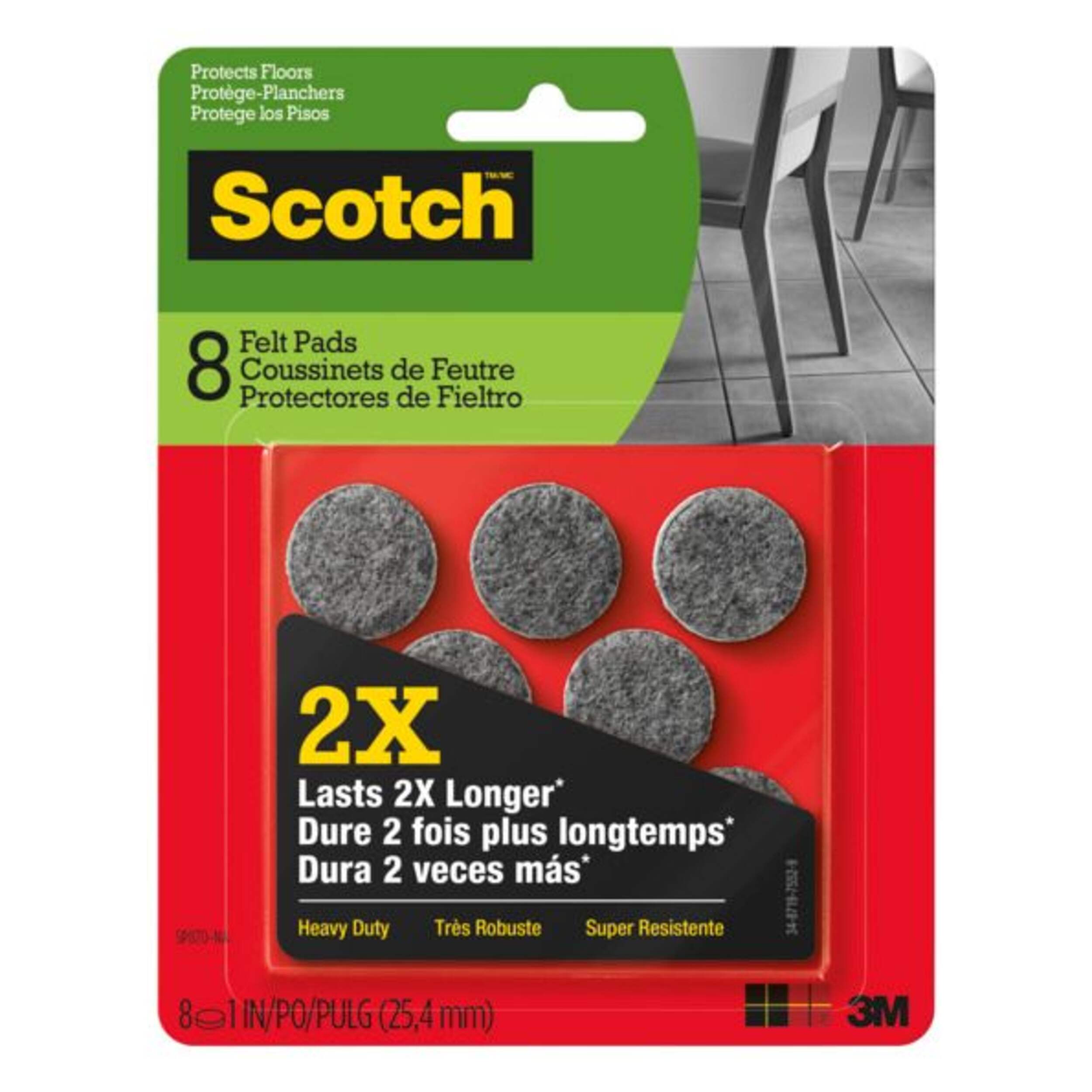 Coussinets très robustes en feutre Scotch, autoadhésifs, choix de tailles, gris, paq. 8 Front_Flat