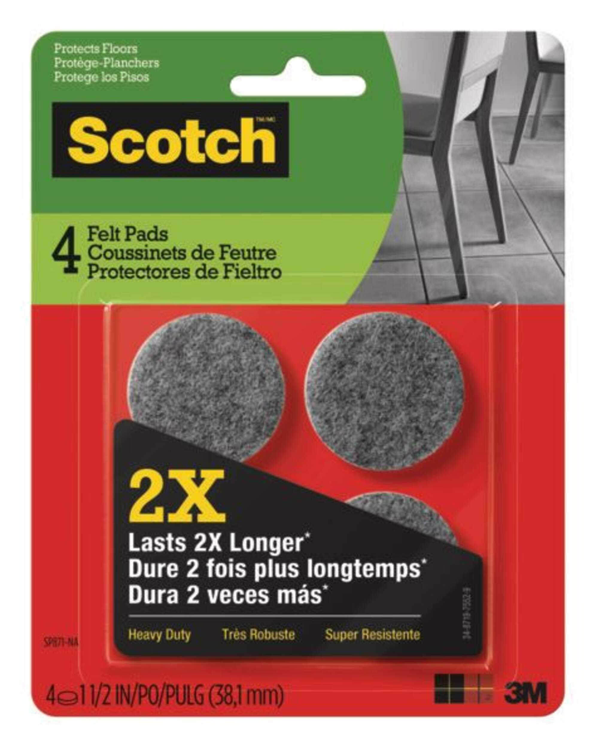 Scotch Heavy Duty Felt Pads, Surface Protection, Assorted Sizes, 4-pc Front_Flat