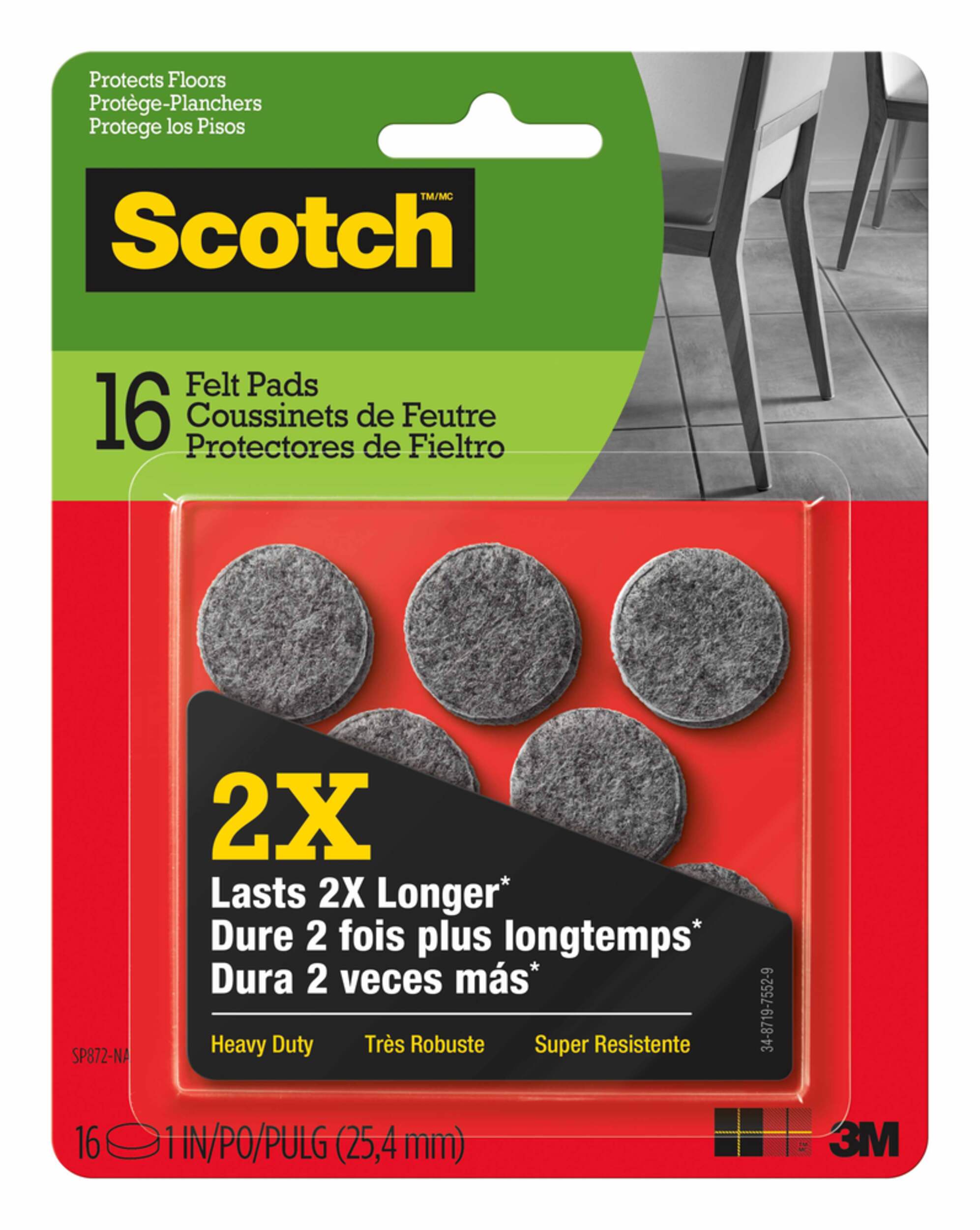 Scotch Heavy Duty Felt Pads, Surface Protection, 1-in, 16-pc Front_Flat