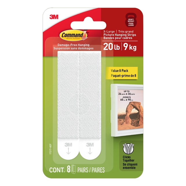 Command™ 20lb White Picture Hanging Strips Value Pack, 172178EF 8 Pairs, XLarge Strips