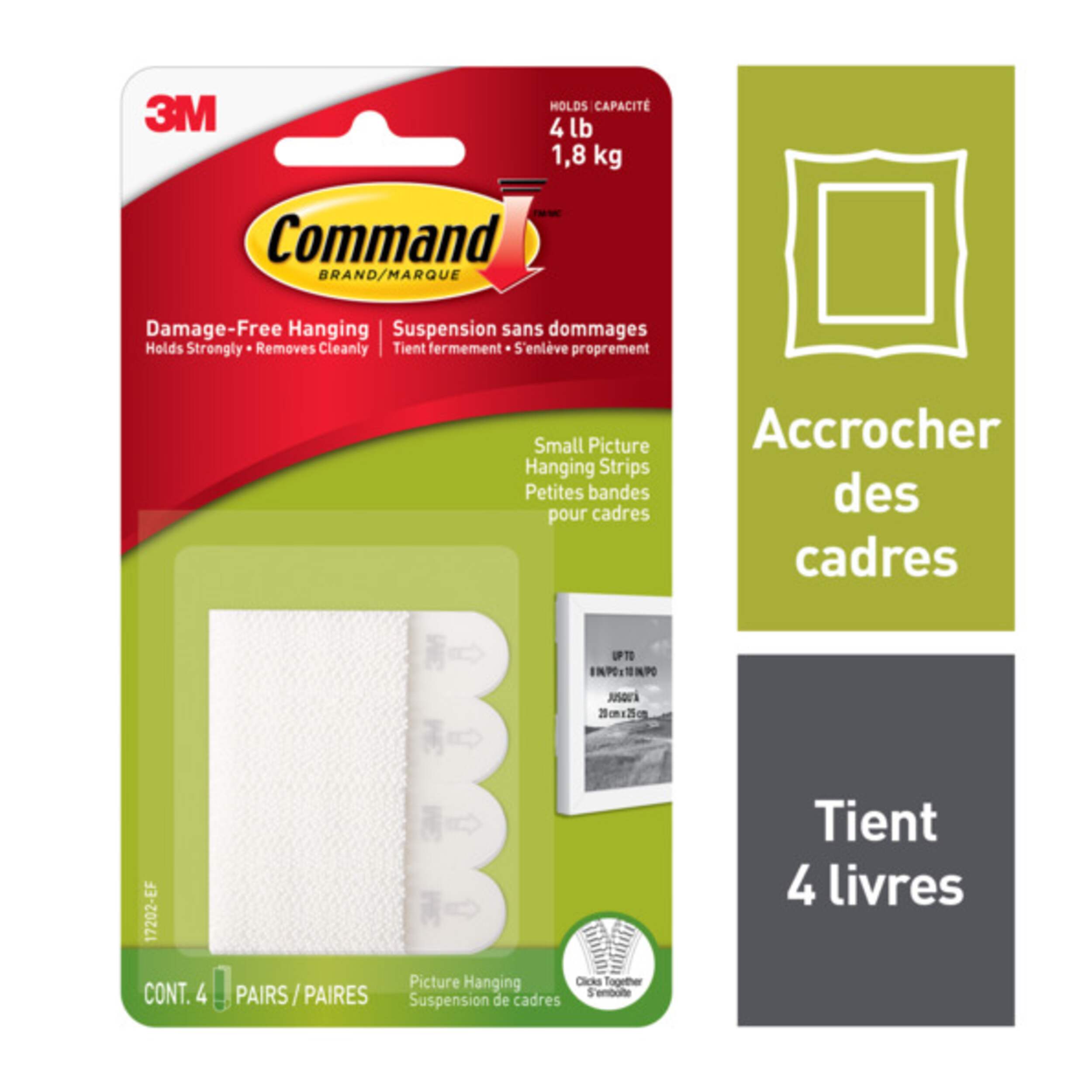 Bandes adhésives pour tableaux Command, petit, blanc, 4 lb, paq. 8