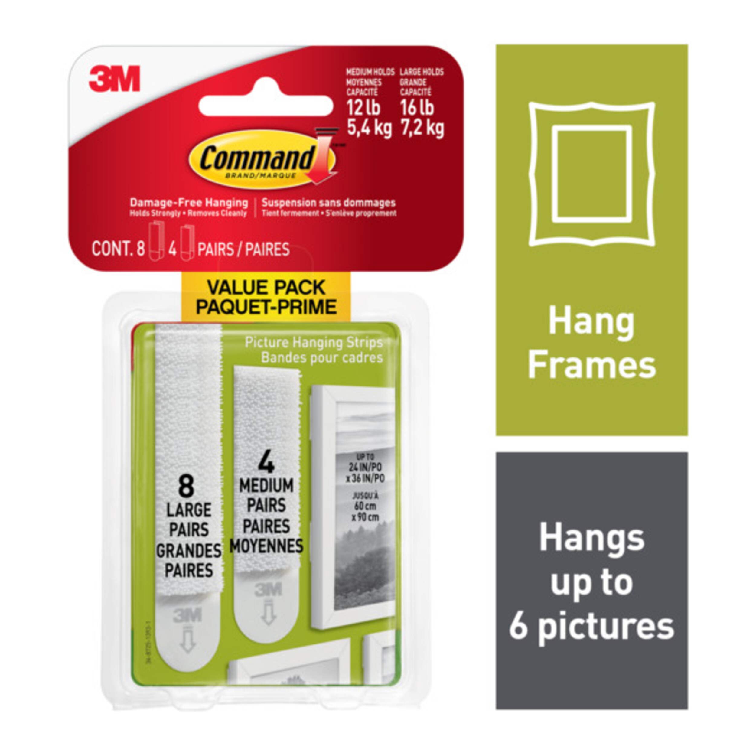 Command Adhesive Picture Hanging Strips Value Pack, White, 12lbs to 16