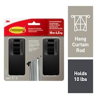 Command 2-Piece 10-lb Matte Black Damage Free Curtain Rod Hooks