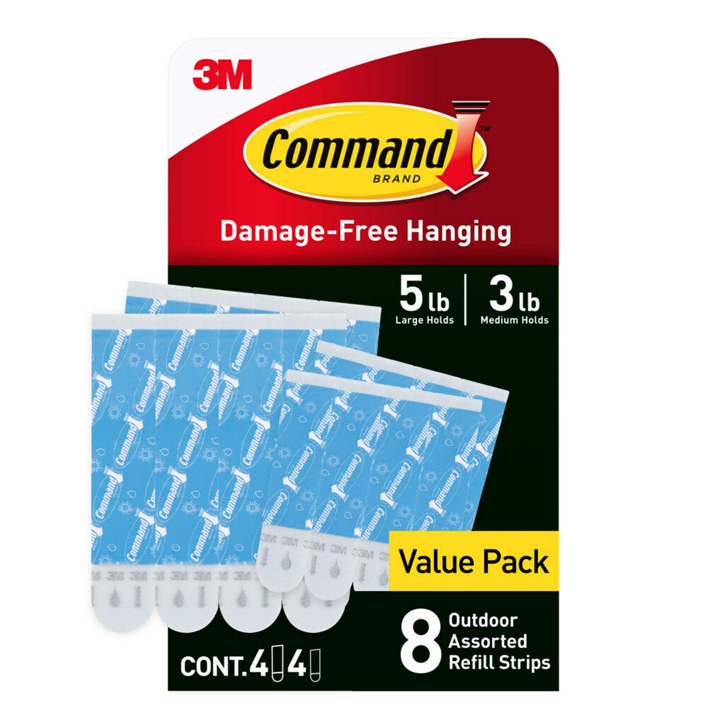 Command  8-Piece 5-lb Medium and Large White All Weather Outdoor & Bath Damage Free Hanging Strips Front_Flat