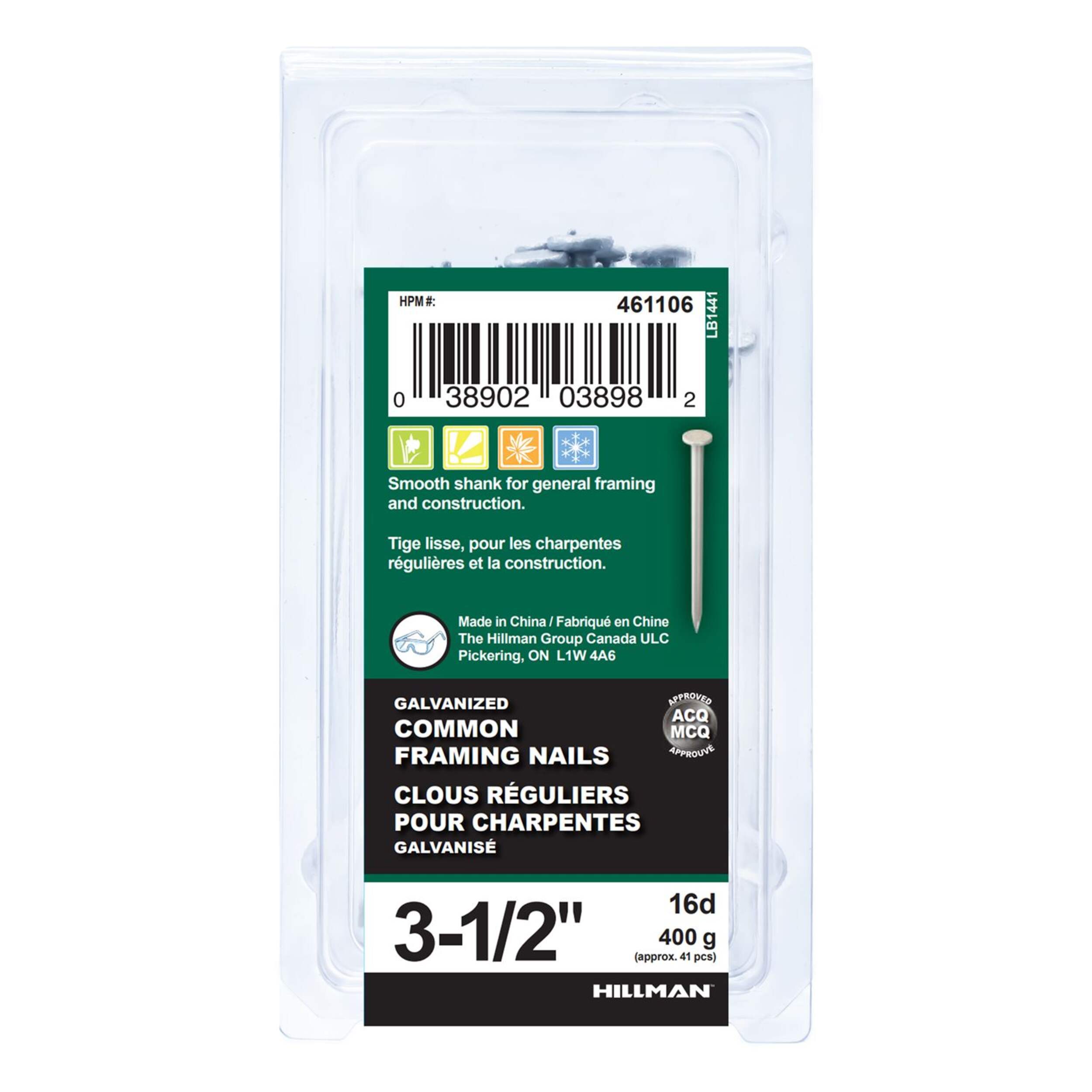 Hillman Hot-Dipped Galvanized Common Framing Nail, For Exterior, 3-1/2-in, 41-pk Front_Flat