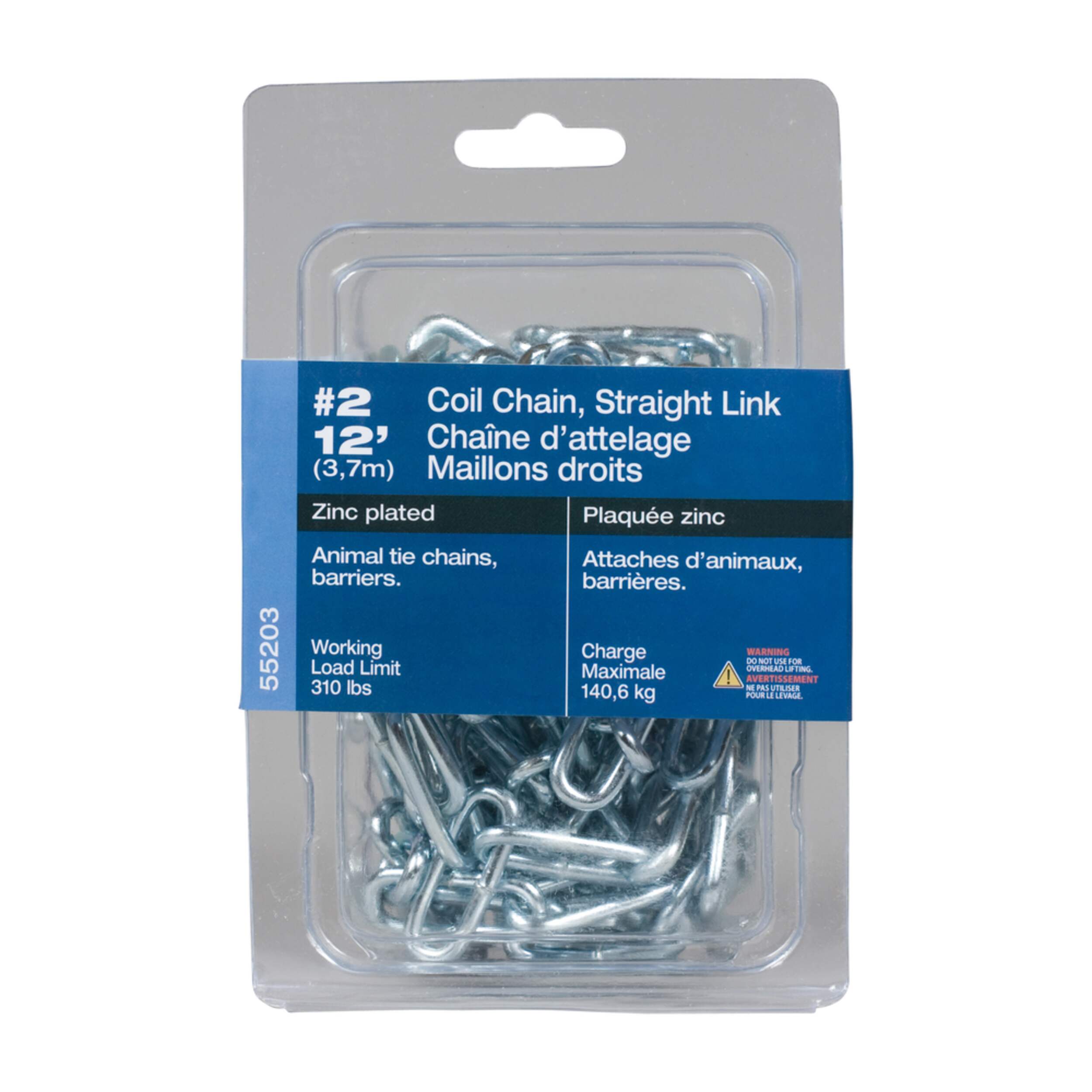 Ben-Mor Coil Chain, Straight Link, For Guard Chain Application, Zinc-Plated, 12-ft Front_Flat