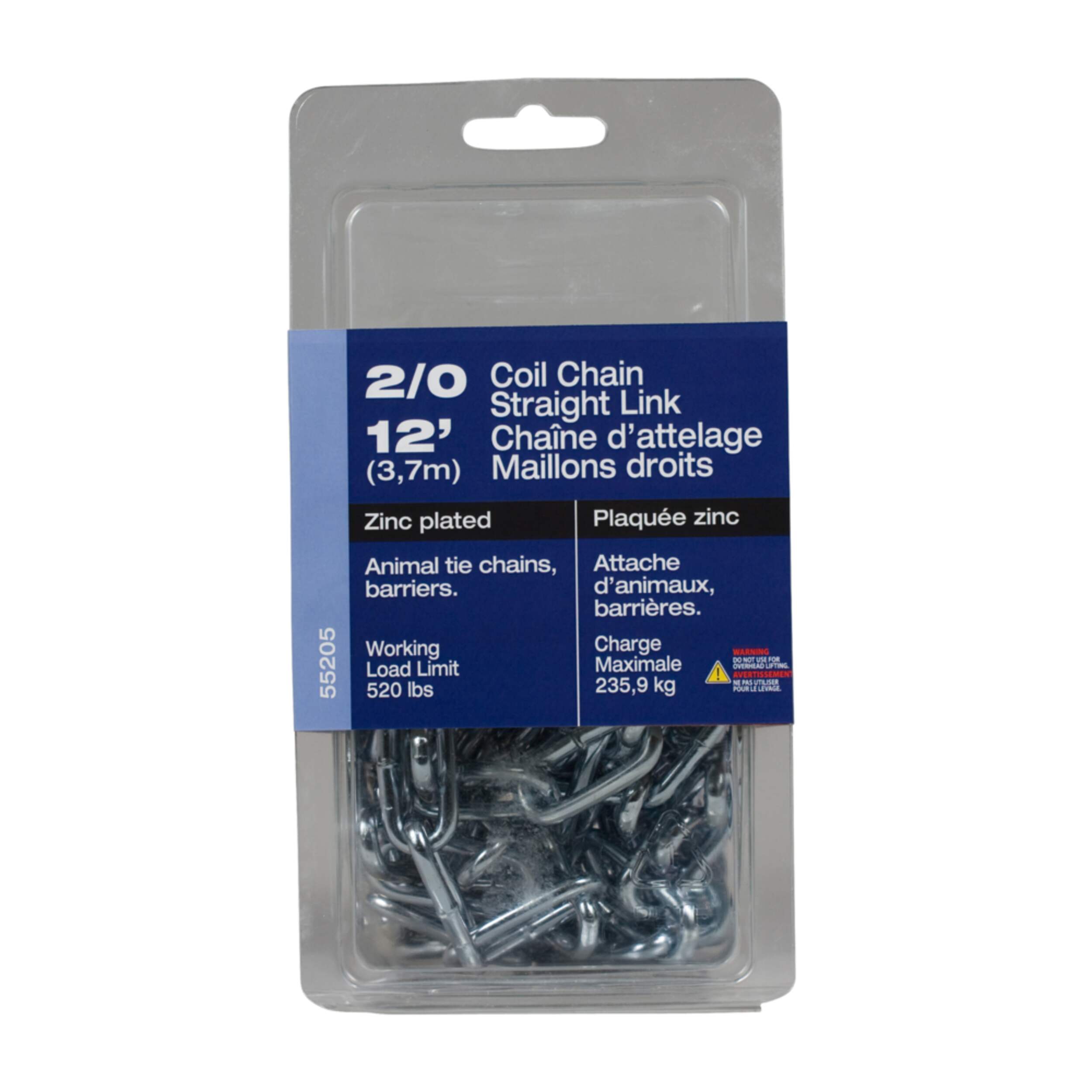 Ben-Mor Coil Chain, Straight Link, Guard Chain Application, Zinc-Plated, 12-ft Front_Flat