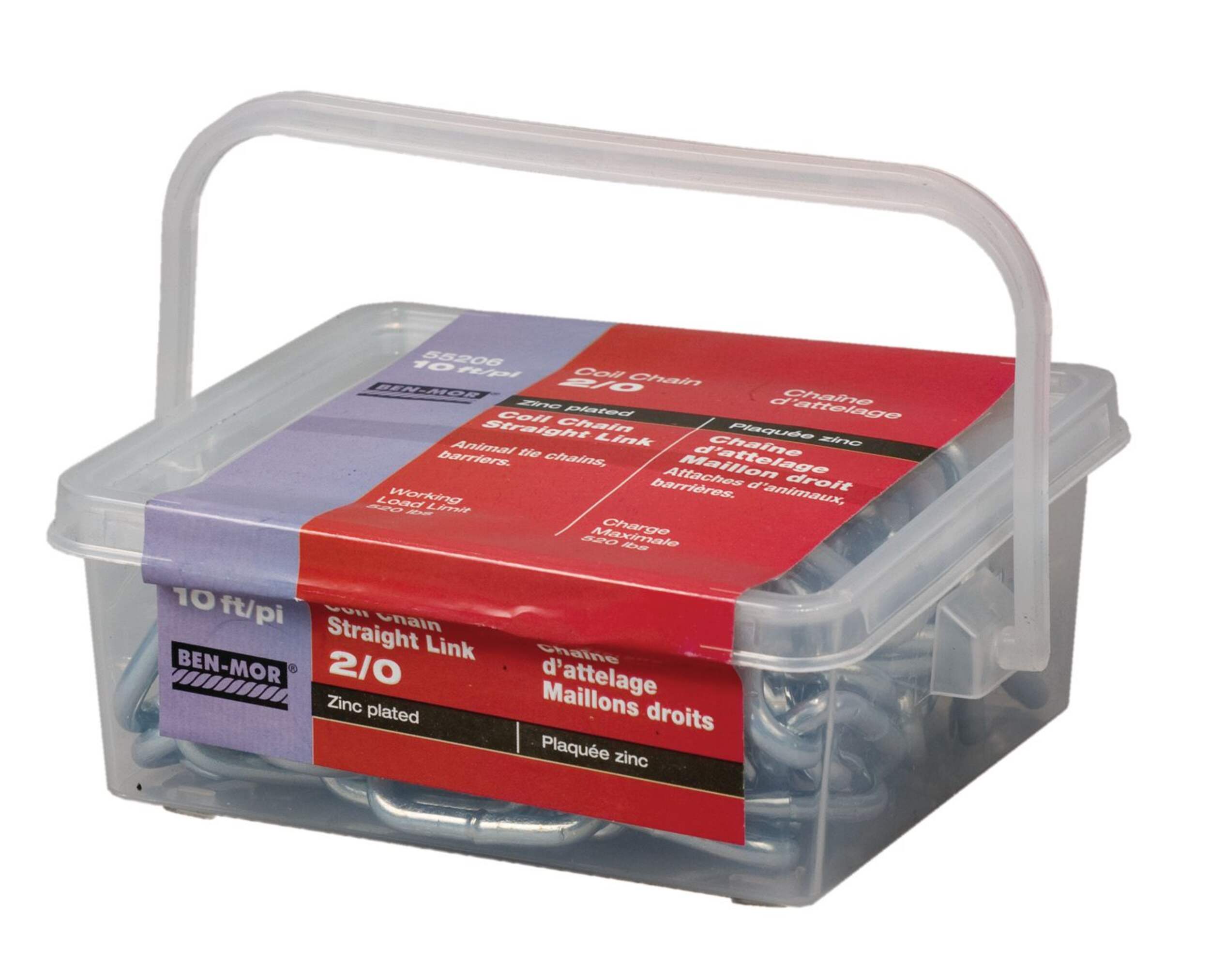 Ben-Mor Coil Chain, Straight Link, Guard Chain Application, Zinc-Plated, 10-ft Front_Angled_Left