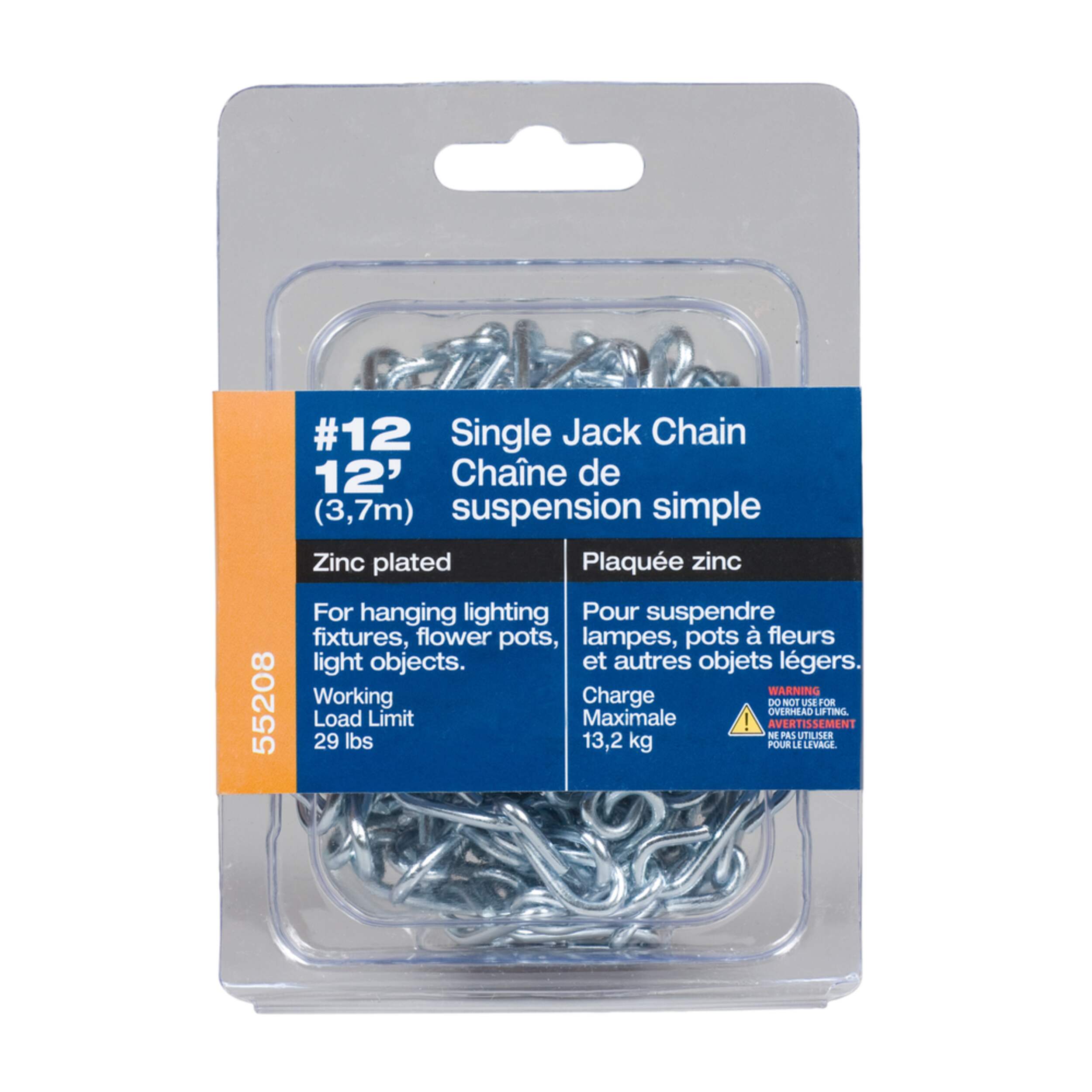 Ben-Mor Single Jack Chain #12, Zinc-Plated, 12-ft Front_Flat