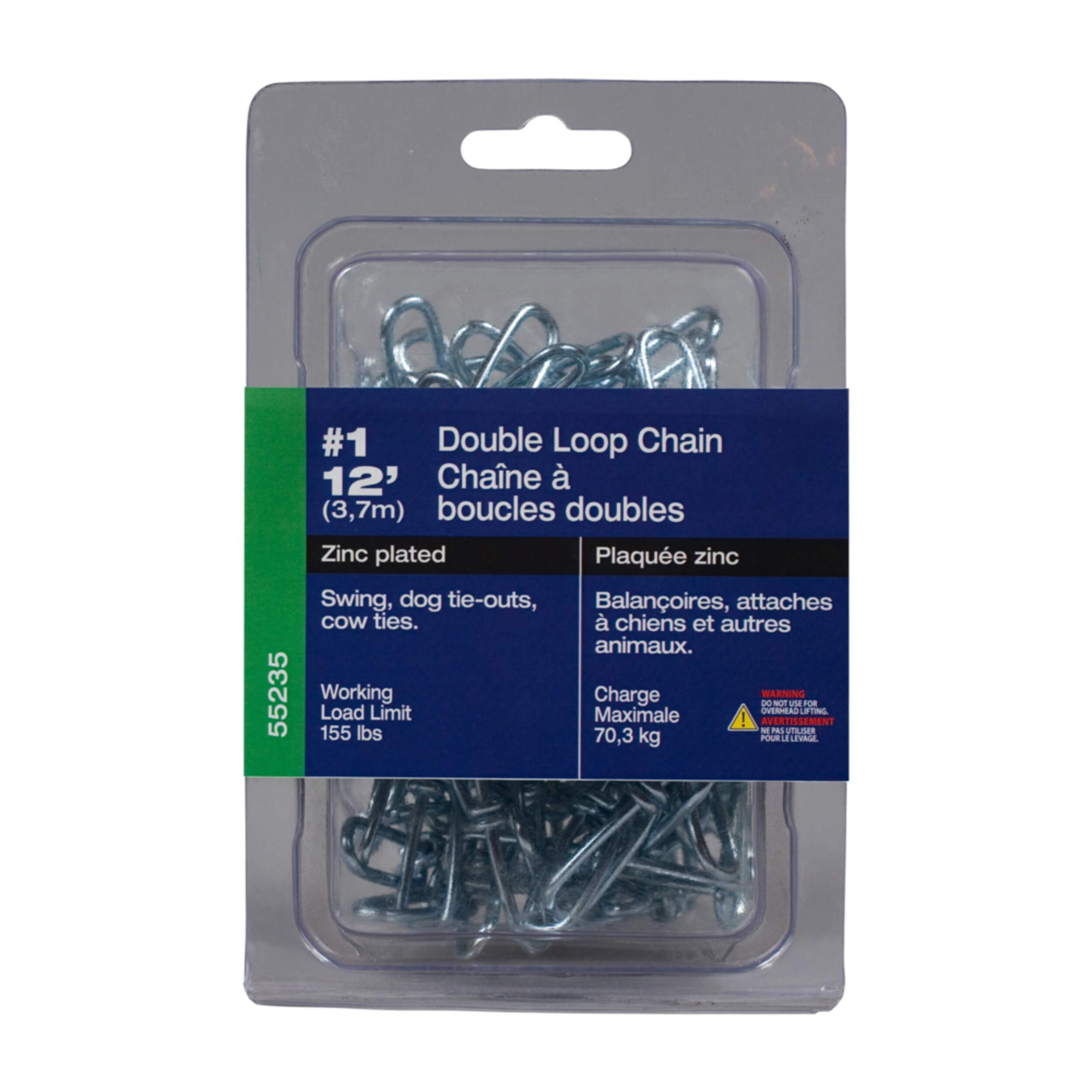 Ben-Mor Double Loop Versatile Chain, Zinc-Plated, 12-ft Front_Flat