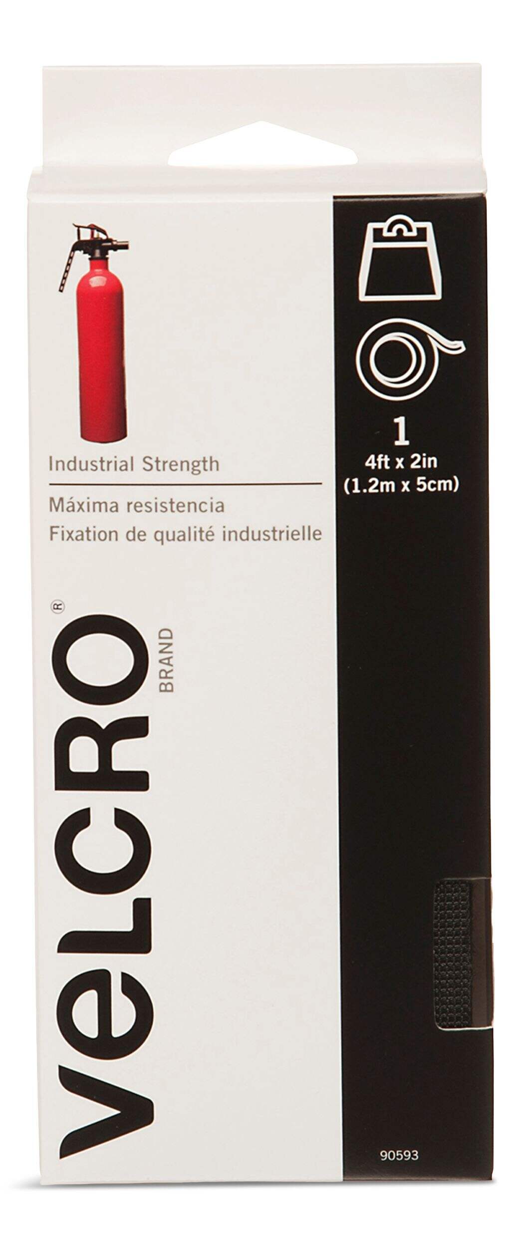 Velcro Industrial Strength Tape with Heavy Duty Adhesive, 4-ft x 2-in, 1-pk Front_Flat