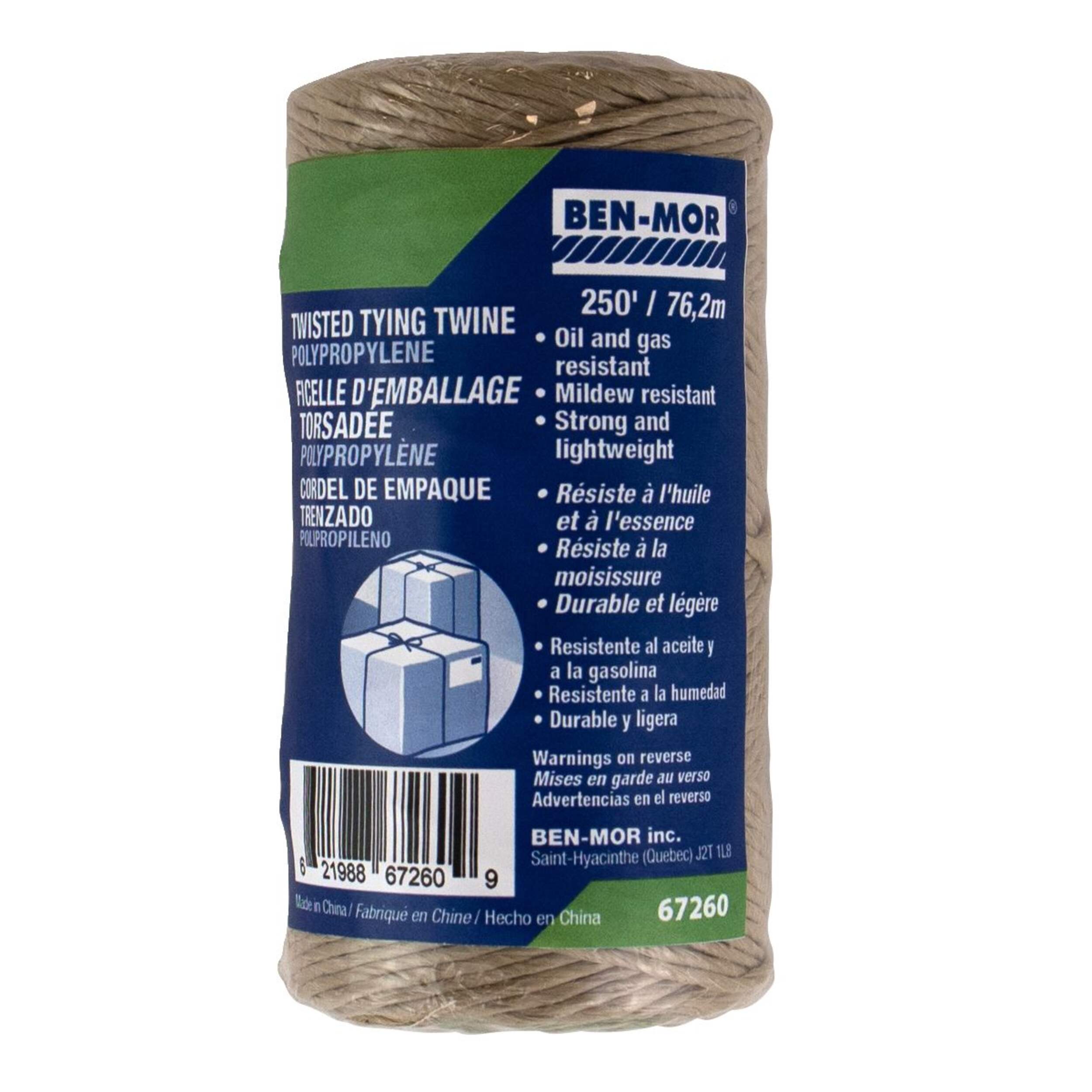 Ben-Mor Heavy Duty Parcel Twine, 100% Polypropylene, Brown, 250-ft Front_Angled_Left