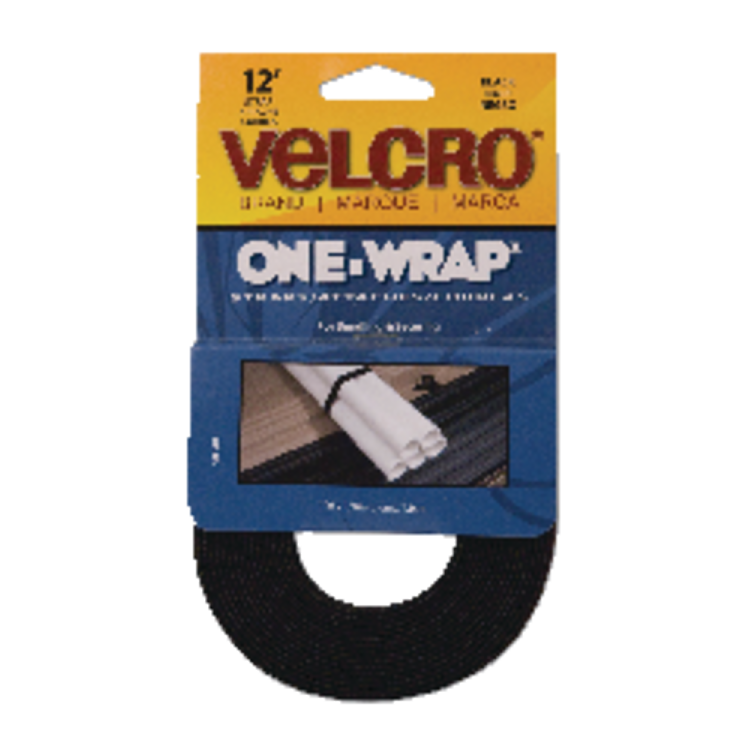 Velcro ONE-WRAP Heavy Duty Nylon Velcro Straps, Black, 12-ft x 3/4-in, 1-pk Front_Flat