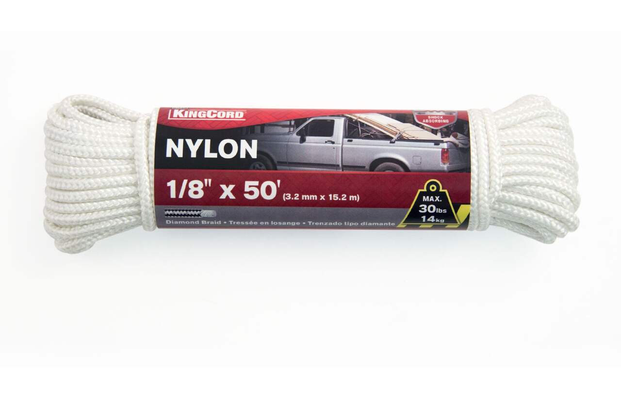 KingCord Nylon Braided Rope, Flexible and Strong, 1/8-in x 50-ft