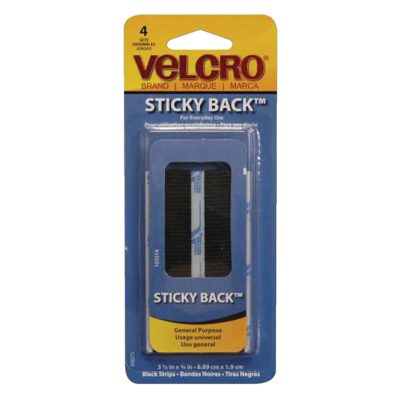VELCRO Brand Sticky Back Strips with Adhesive, 4 Count, Black 3 1/2 x 3/4  In