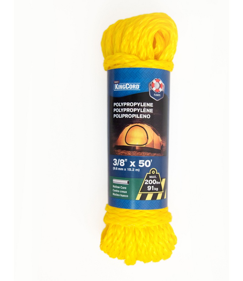 KingCord Polypropylene Hollow Braided Rope, 3/8in x 50ft Canadian Tire