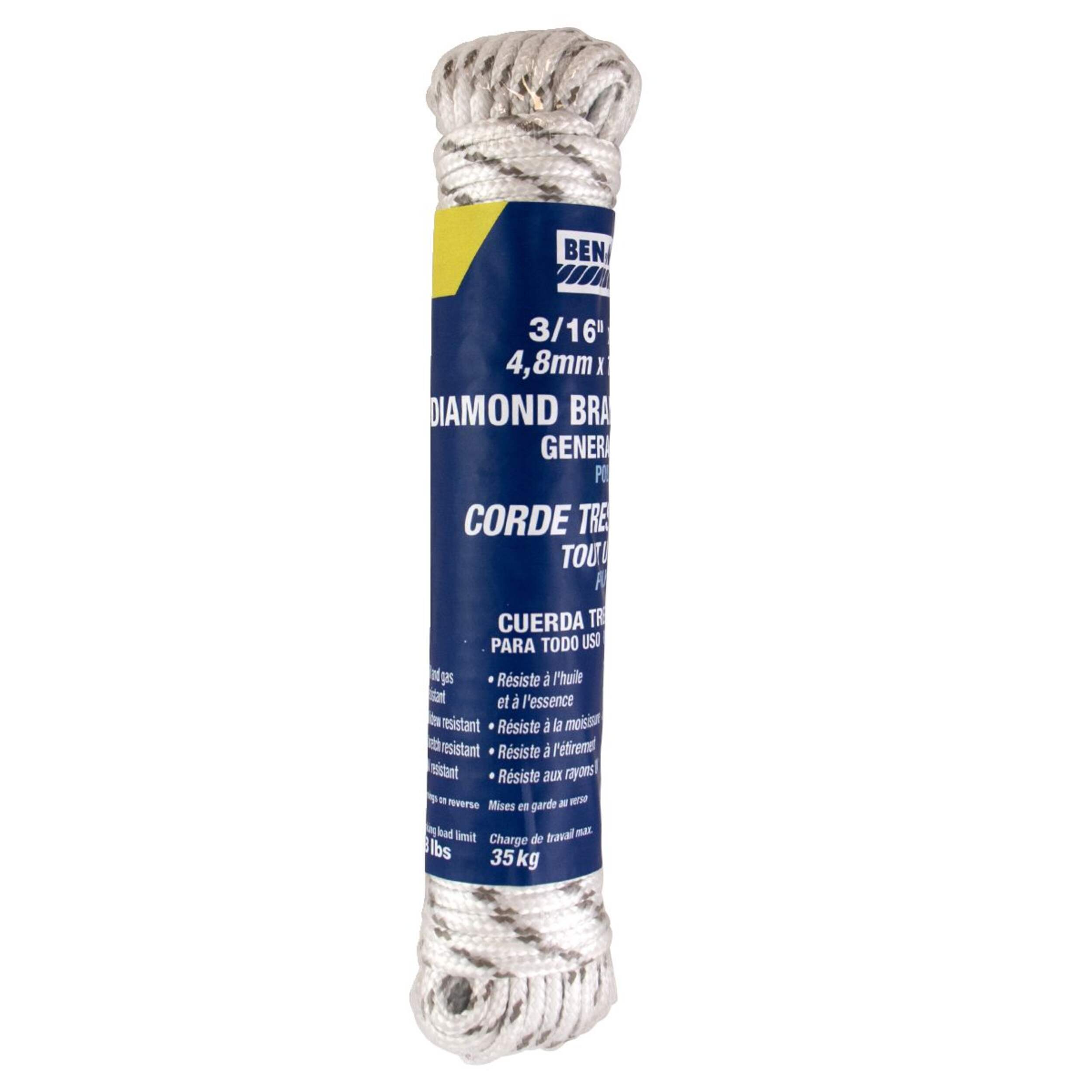 Ben-Mor Polyester Braided Rope, Low Stretch, 3/16-in x 50-ft Front_Angled_Right