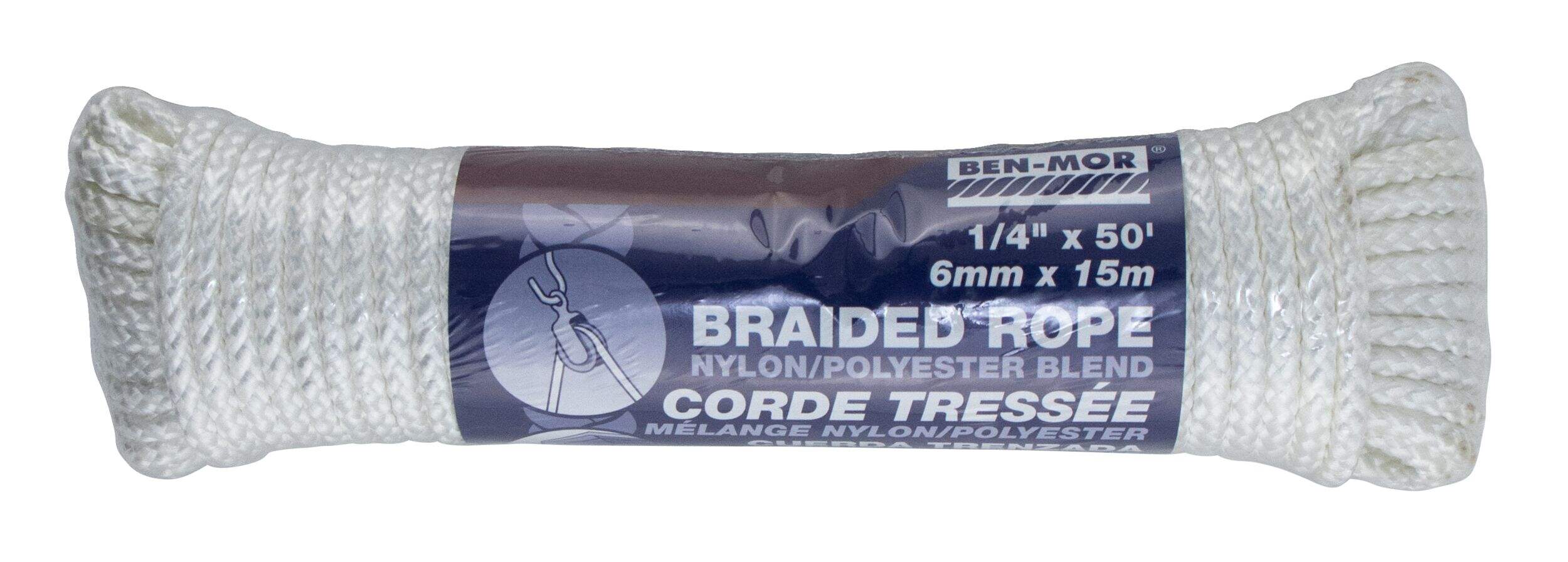 Ben-Mor Nylon Braided Rope, Diamond Braided, 1/4-in x 50-ft Front_Flat