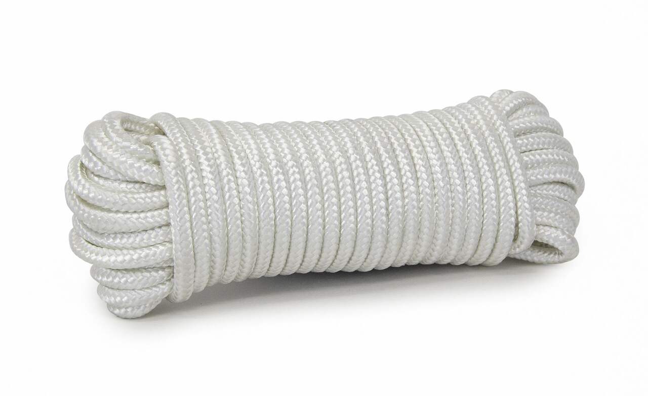 KingCord Nylon Diamond Braided Rope, Abrasion Resistance, SWL-135lbs, White,  3/8-in x 100-ft