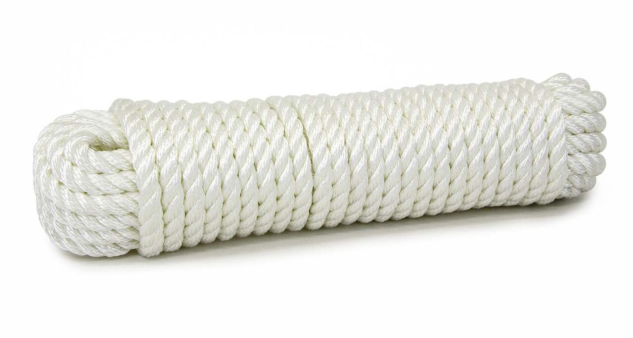 KingCord Nylon Twisted Rope, Strong and Flexible, Abrasion Resistance,  SWL-430-lbs, White, 1/2-in x 50-ft