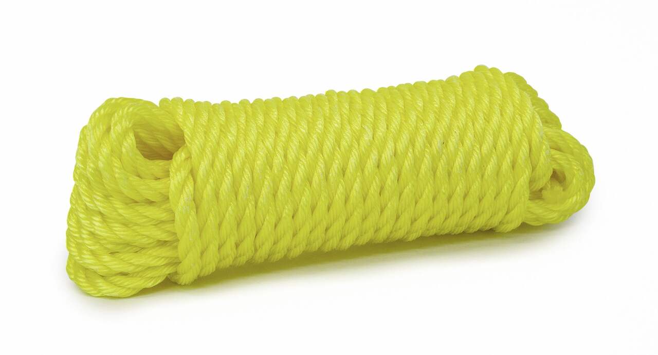 KingCord Polypropylene Twisted Rope, Abrasion Resistance, SWL-420-lbs,  Yellow, 1/2-in x 50-ft