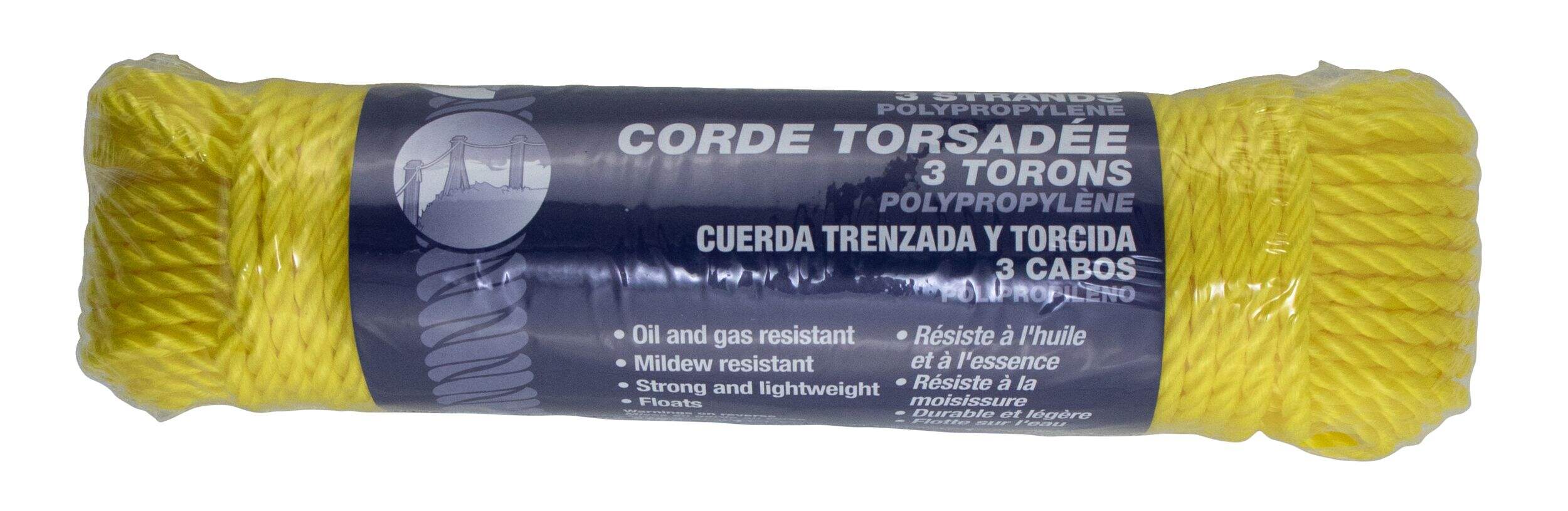 Corde torsadée en polypropylène Ben-Mor, jaune, 100 pi Front_Flat