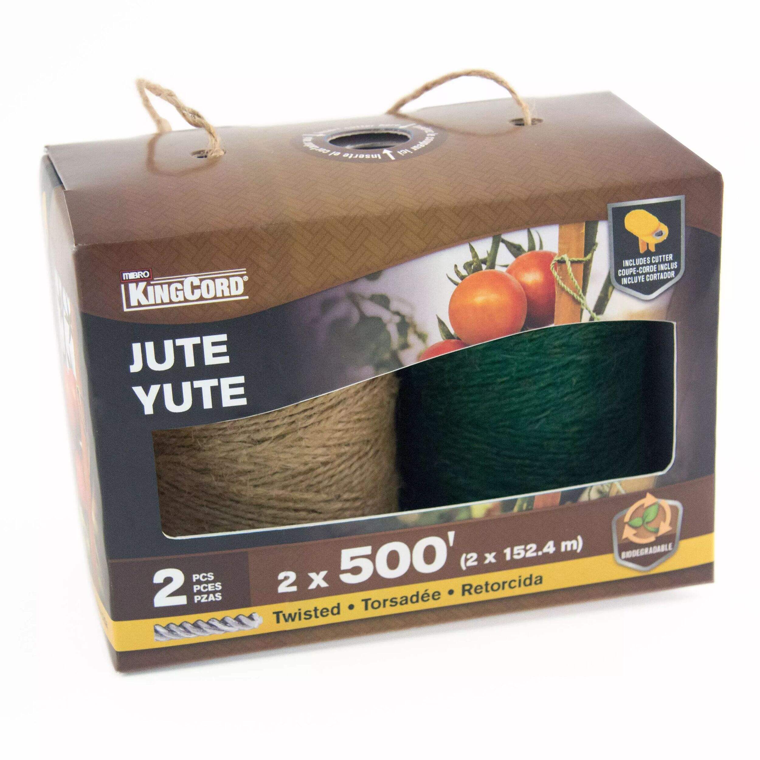 KingCord Jute Twin Pack, For Home and Garden, Twine Cutter Included