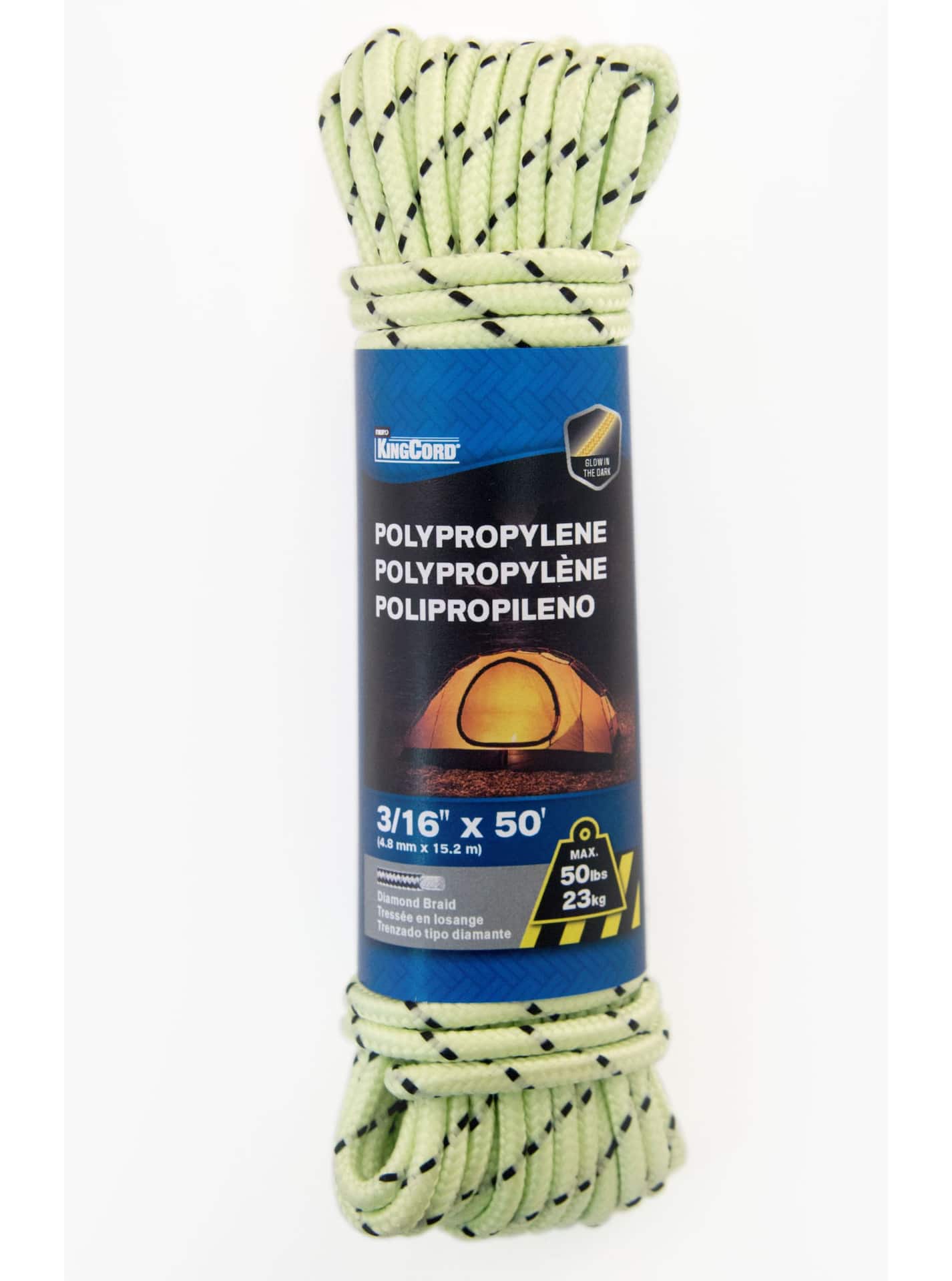KingCord Glow-in-the-Dark Polypropylene Rope, Rechargeable