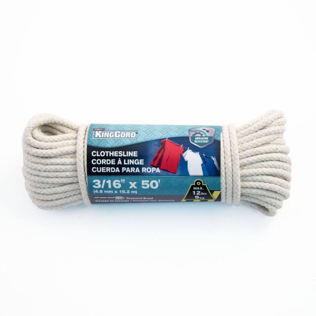 KingCord Cotton Rope, For Clotheslines, Strong And Durable, 3/16in x