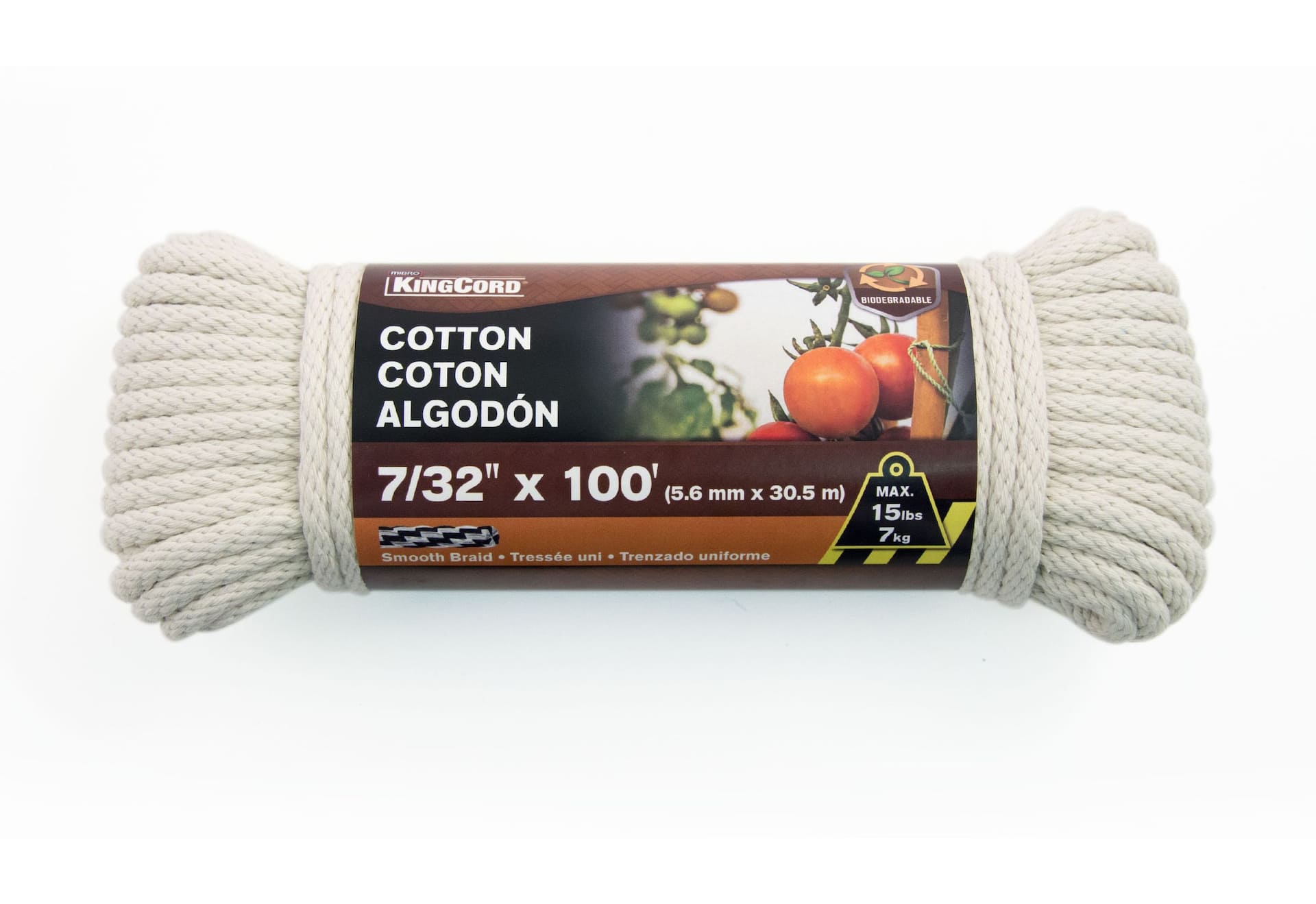 KingCord Ply-Cotton Clothesline, Strong and Flexible, Easy to Tie, 7/32-in  x 100-ft