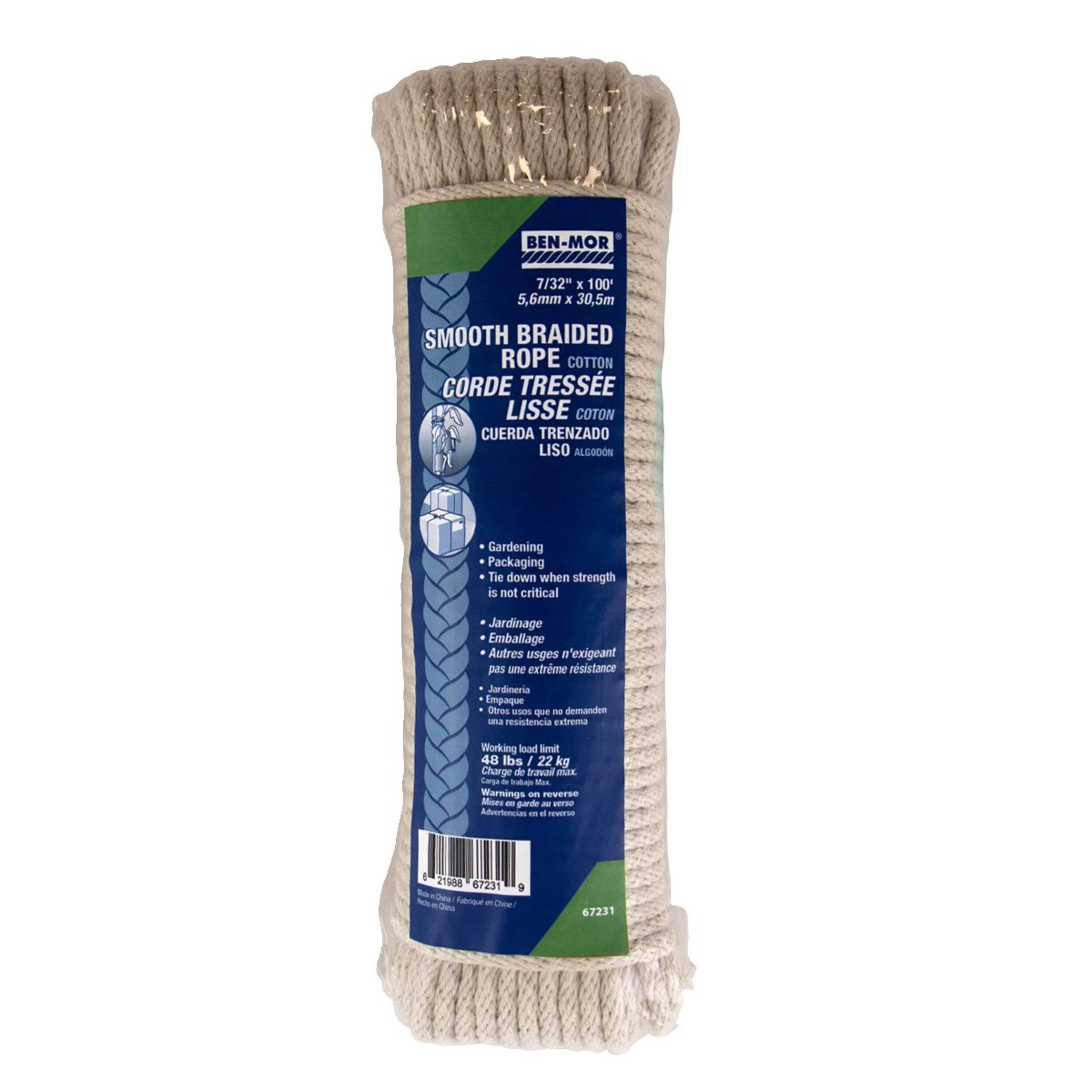 Ben-Mor Ply-Cotton Clothesline, Strong and Flexible, Easy to Tie, 7/32-in x 100-ft Front_Flat