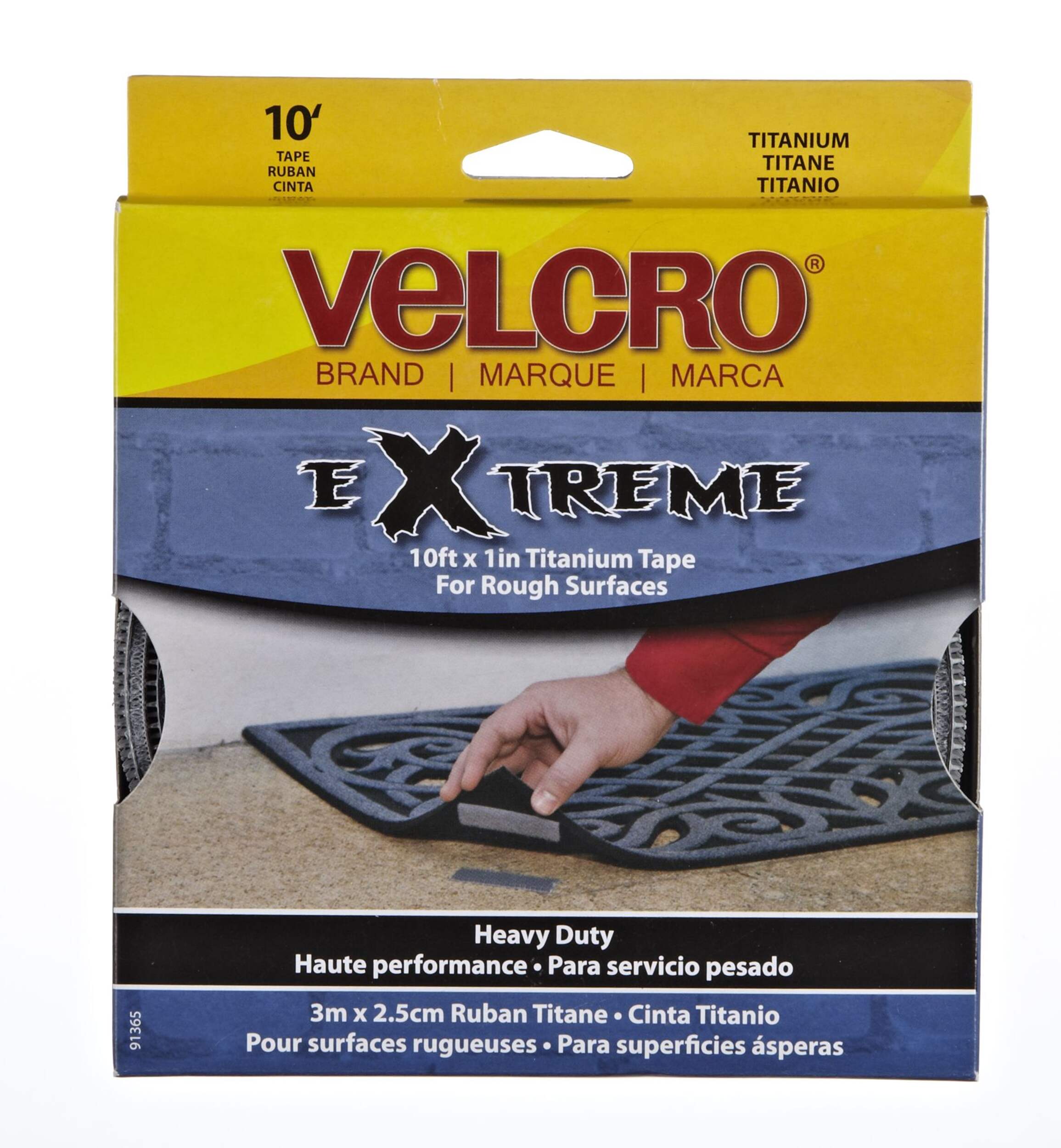 Velcro Heavy Duty UV-Resistant Extreme Titanium Strip Tape with Permanent Adhesive, 10-ft x 1in, 1-pk Front_Flat