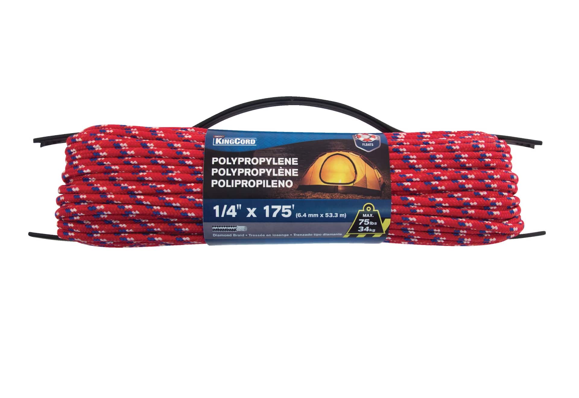 KingCord Utility Multi-Purpose Braided Rope, Strong and Flexible, 1/4-in x  175-ft, Assorted Colours