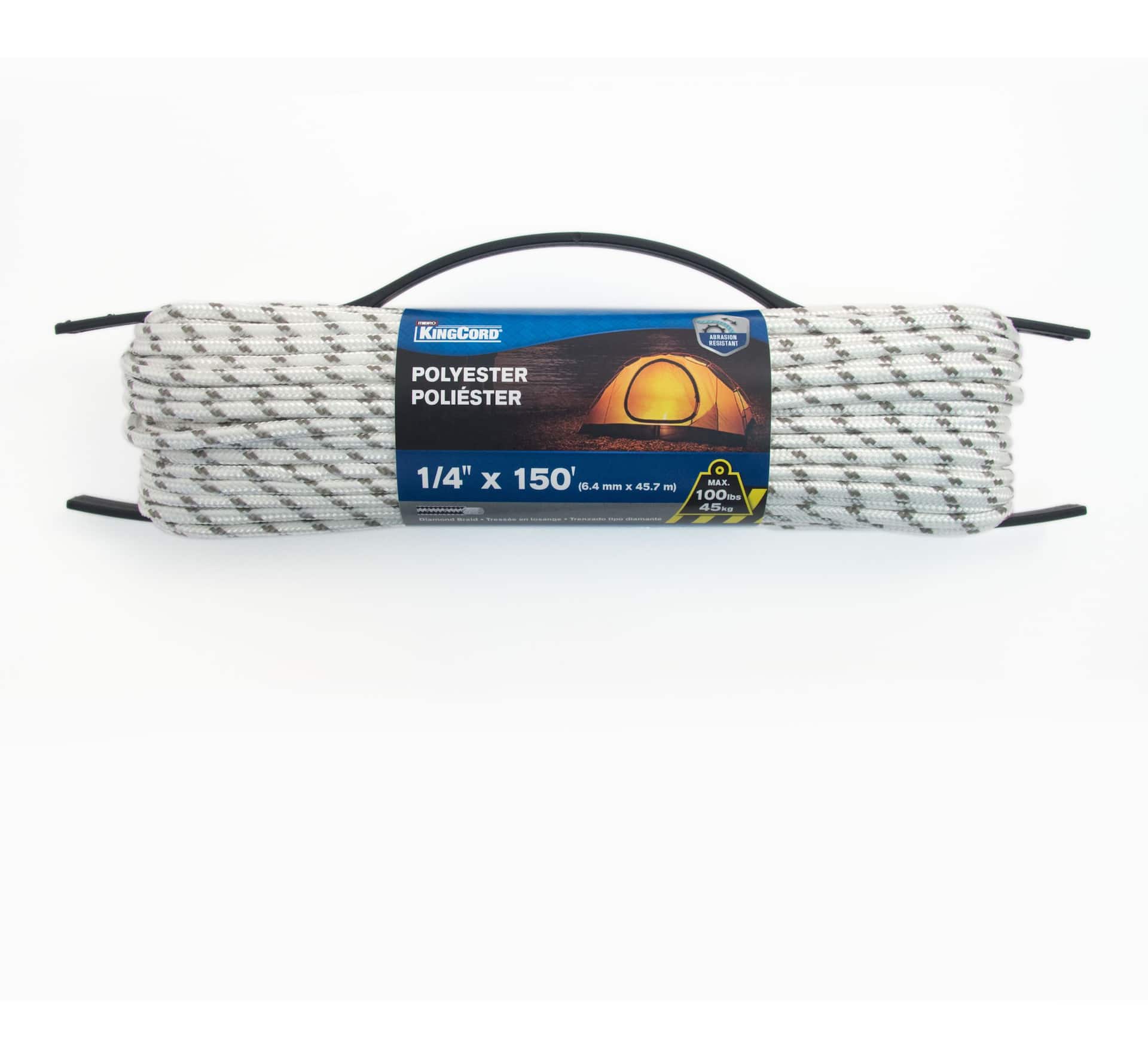 KingCord Polyester Braided Rope, Abrasion and UV resistant, So-ft and  Flexible, 1/4-in x 150-ft