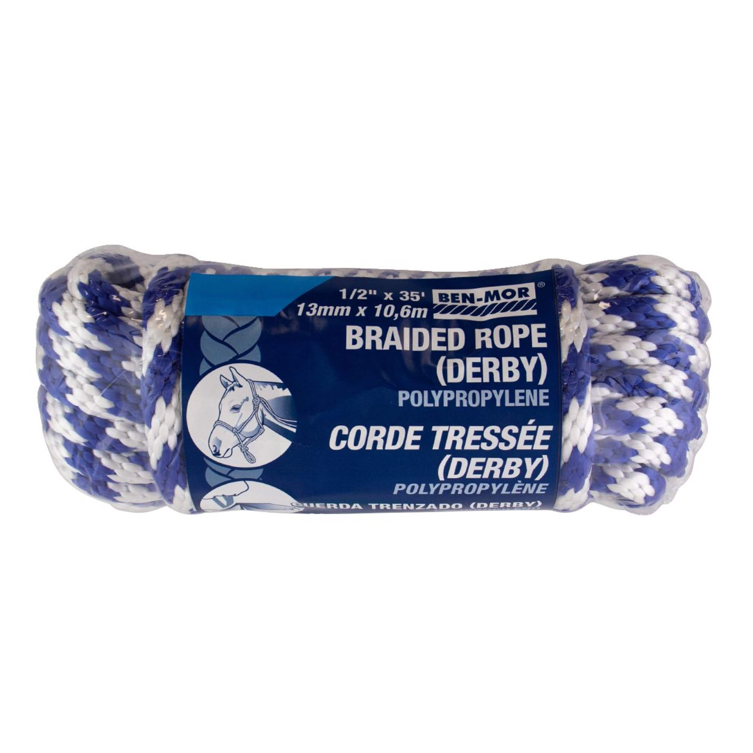 Corde de derby en polypropylène Ben-Mor, capacité de 300 lb, bleu Front_Flat