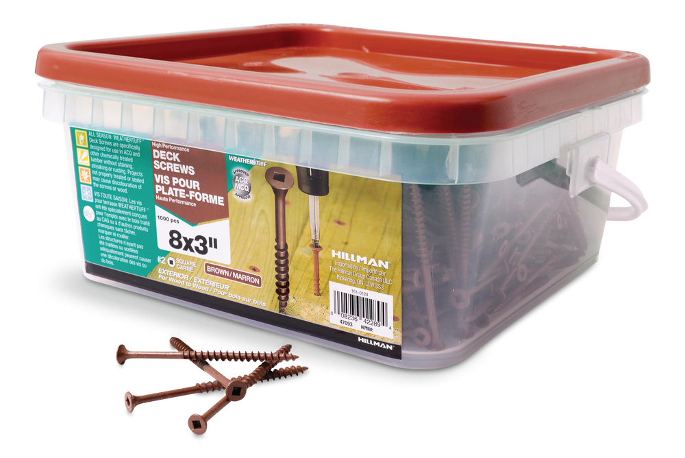 Hillman Flat Head Square Drive Deck Screws For Decking/Exterior Projects, Brown, 8 x 3in, 1000