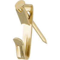 Crochet à cadre classique Hillman, pour cloisons sèches et mur de plâtre, capacité de 30 lb, plaqué laiton, paq. 6 Front_Angled_Left