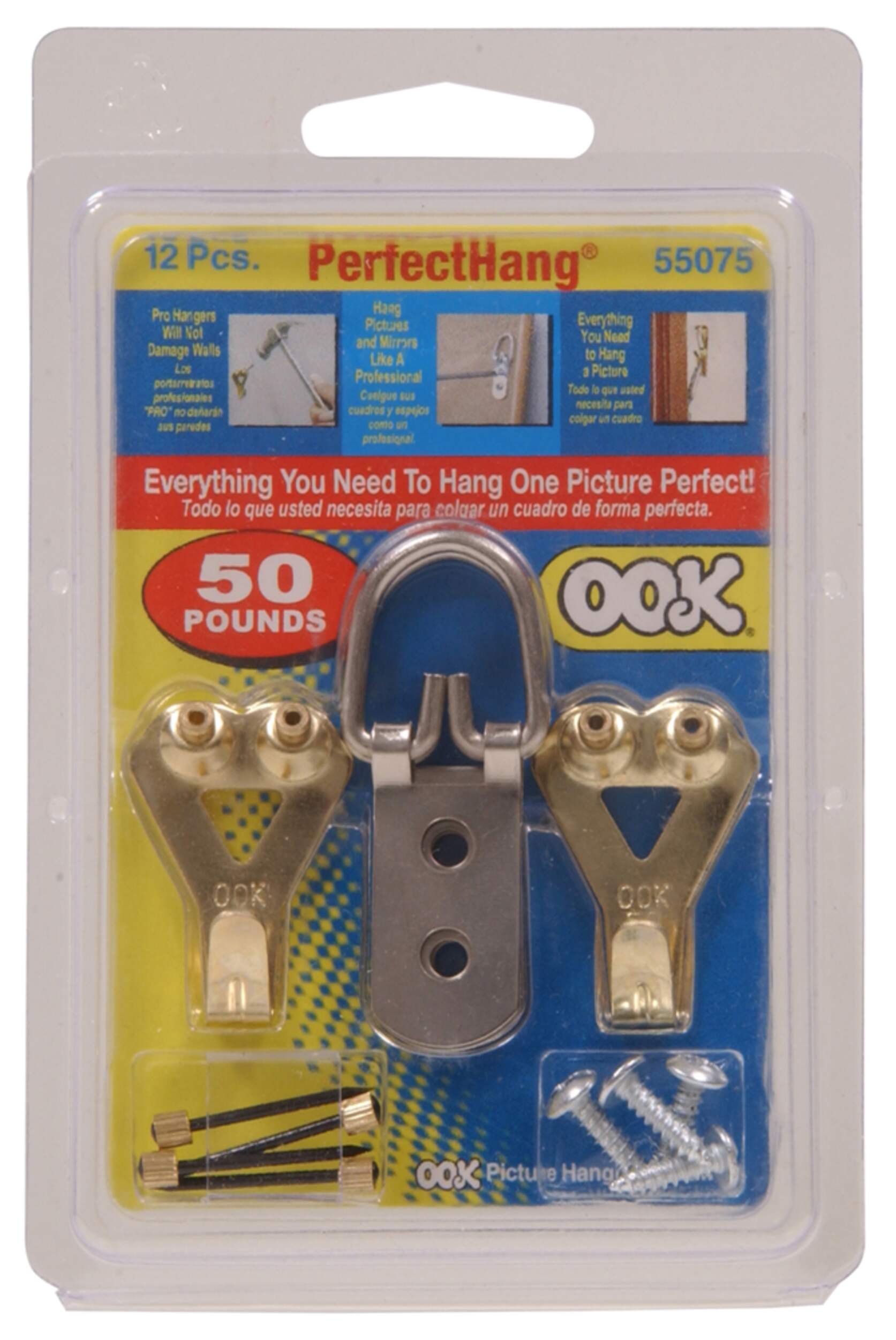 Hillman Perfect Hanging Kit, For Plaster and DrywAll, 50-lb Capacity, 12-pk Front_Flat