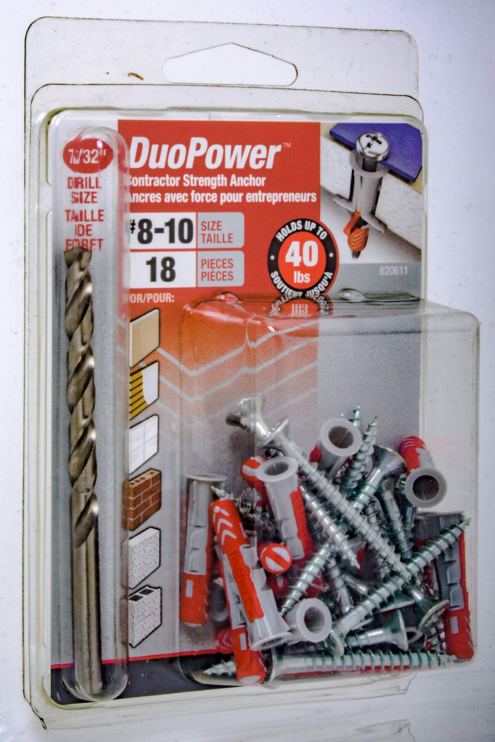 Hillman DuoPower #8 Contractor-Strength Anchor Kit, 1-3/16-in, 18-pk Front_Angled_Right