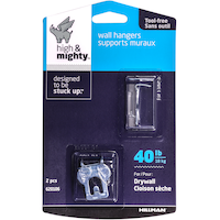 High & Mighty Canvas WAll Hanger, Easy to Remove, 40-lb Capacity, Silver, 2-pk Front_Flat