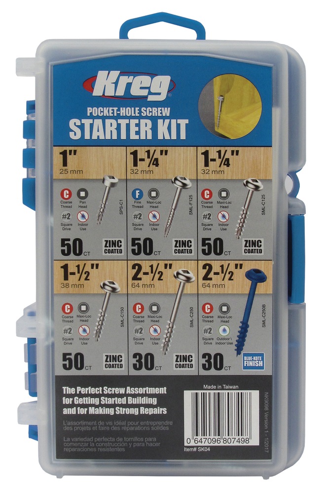 Kreg PocketHole Fine Thread Screw Starter Kit, Rust Protection, 260pc