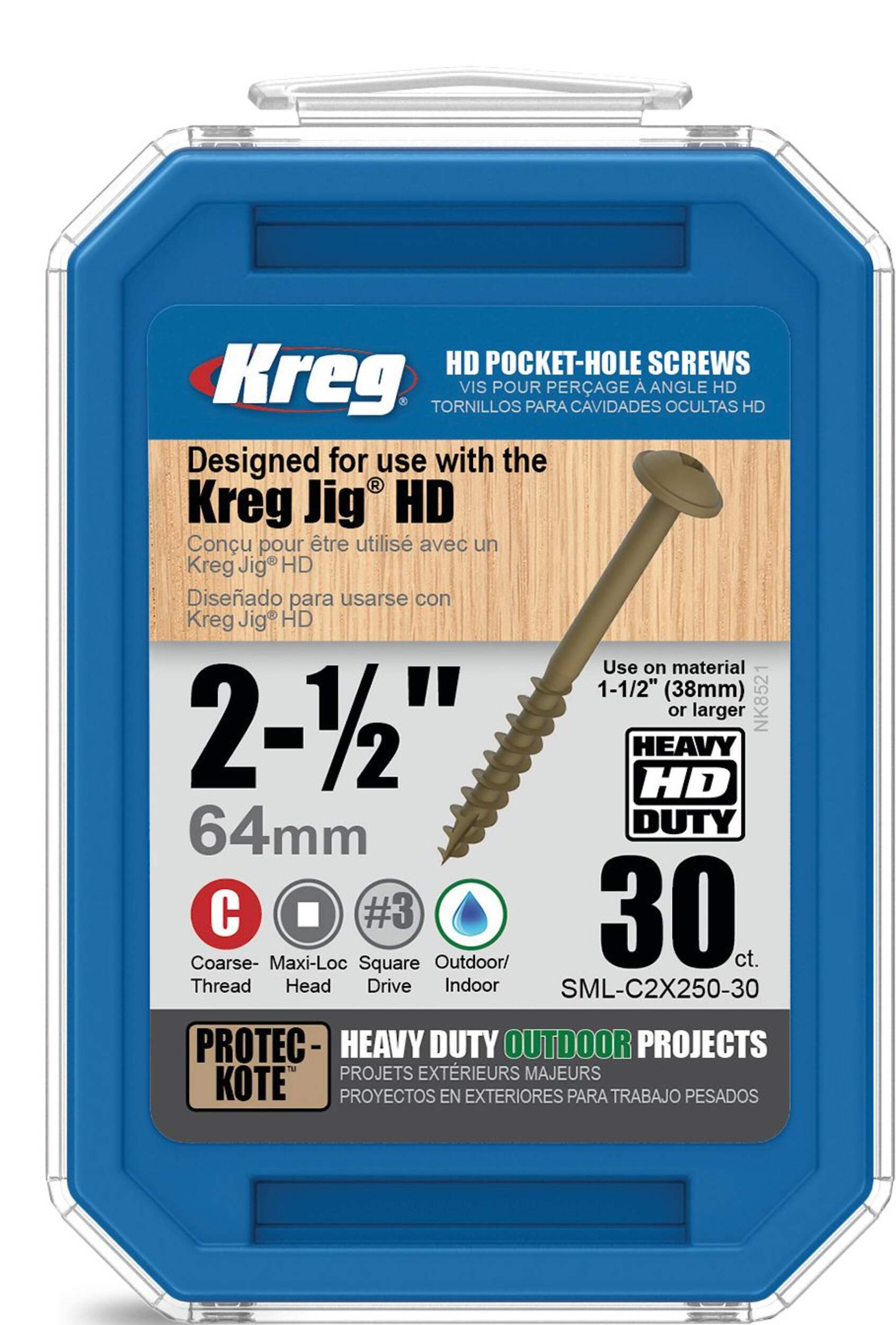 Kreg Square XL Pocket-Hole Screws, 2-1/2-in, 30-ct Front_Flat