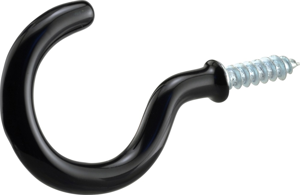 Hillman Vinyl Cup Hook, Half Hook Half Screw, 21/4in, Black