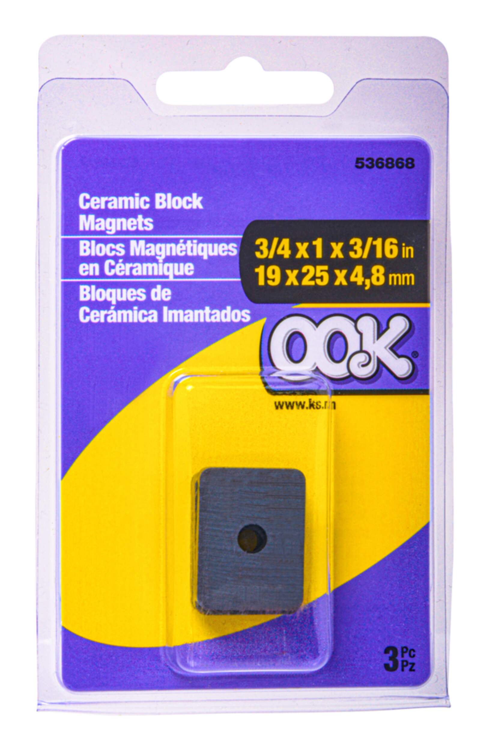 OOK Magnet Block With Centre Hole, 1 x 3/4-in Front_Flat